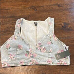 Wild Fable Light Denim Floral Crop Top Tank